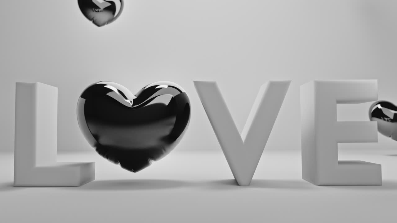 White love letters sign with the black heart instead of "O" letter