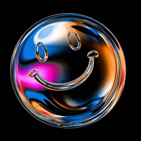 Colorful reflective smiley face animation isolated asset, transparent 4K video, alpha channel