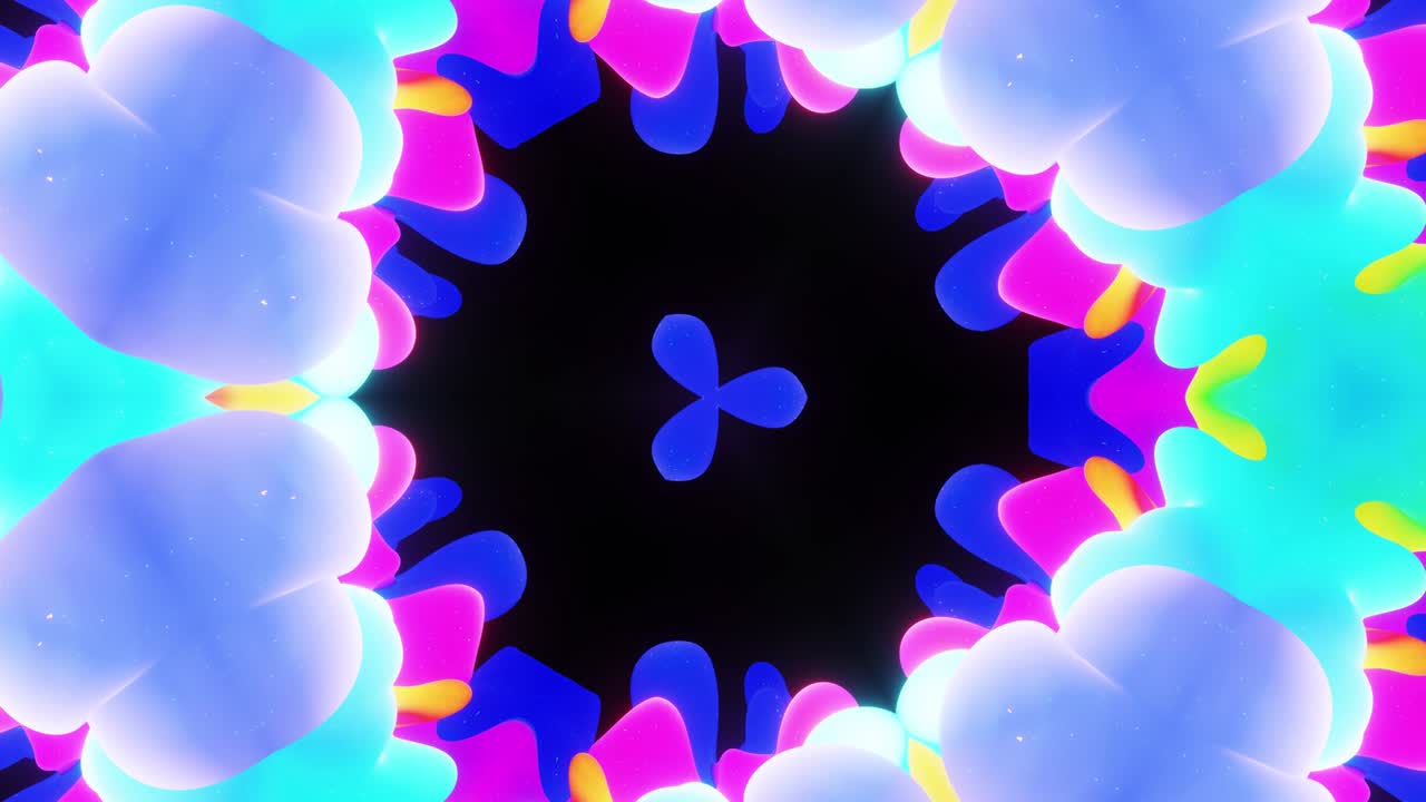 efecto caleidoscopio con ondas abstractas. estructuras 3d simétricas abstractas como el caleidoscope líquido en animación en bucle, gradientes de color suaves con brillo brillante. hermoso patrón 3d abstracto bg.