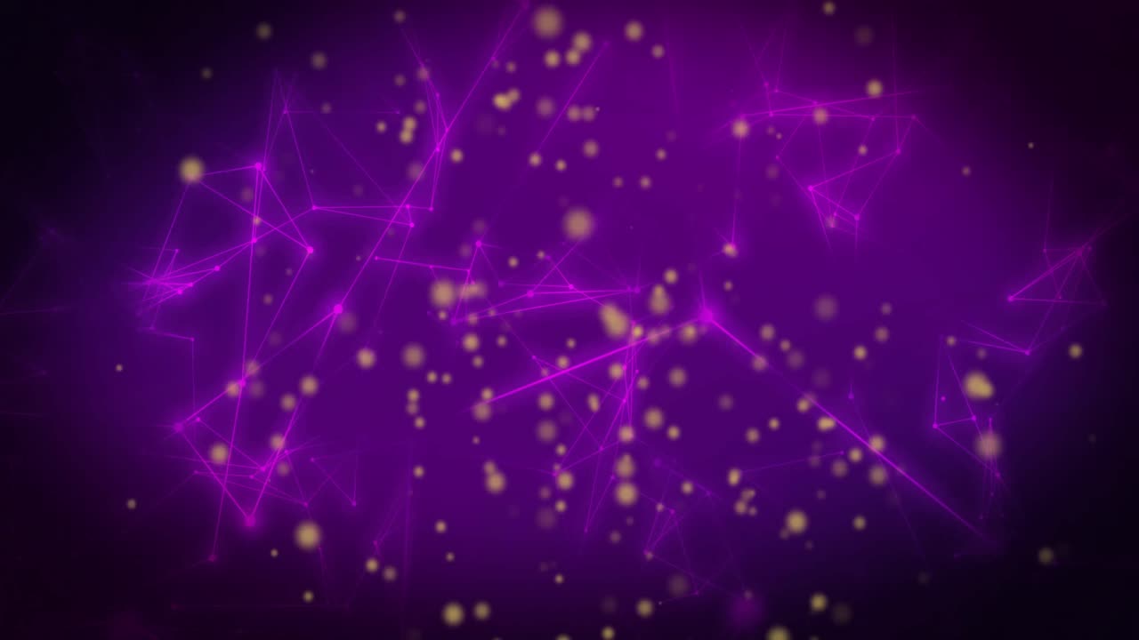 animación de la red de conexiones y puntos brillantes sobre fondo púrpura
