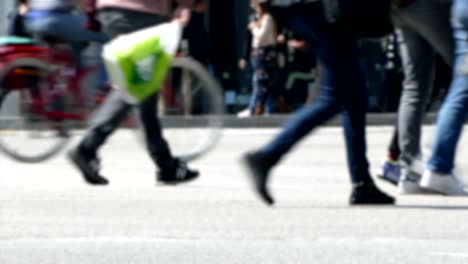 side view blurry pedestrians walking.time lapse.