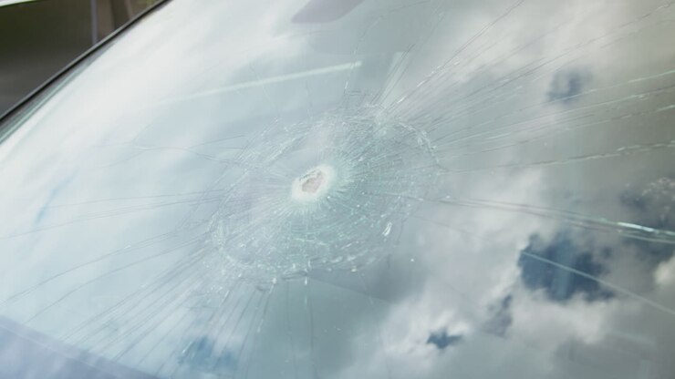 Detail Of Damage To Windscreen Of Car Shattered By Vandalism