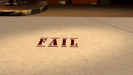 motion graphics - cgi 3d animation of a file being rubber stamped fail