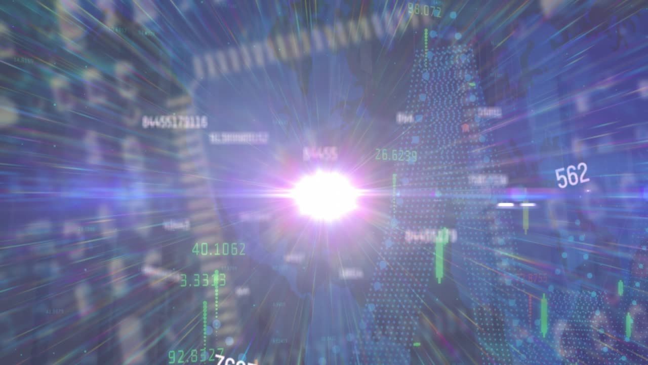 Animasjon av databehandling og lysflekker over et datakort