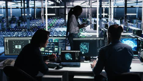 Senior Programmer And Coworker In Data Center Coding With Generative Ai