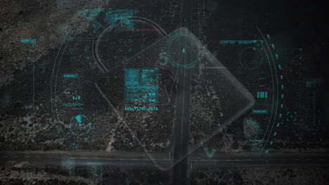 animación de procesamiento de datos e iconos de seguridad en el paisaje urbano