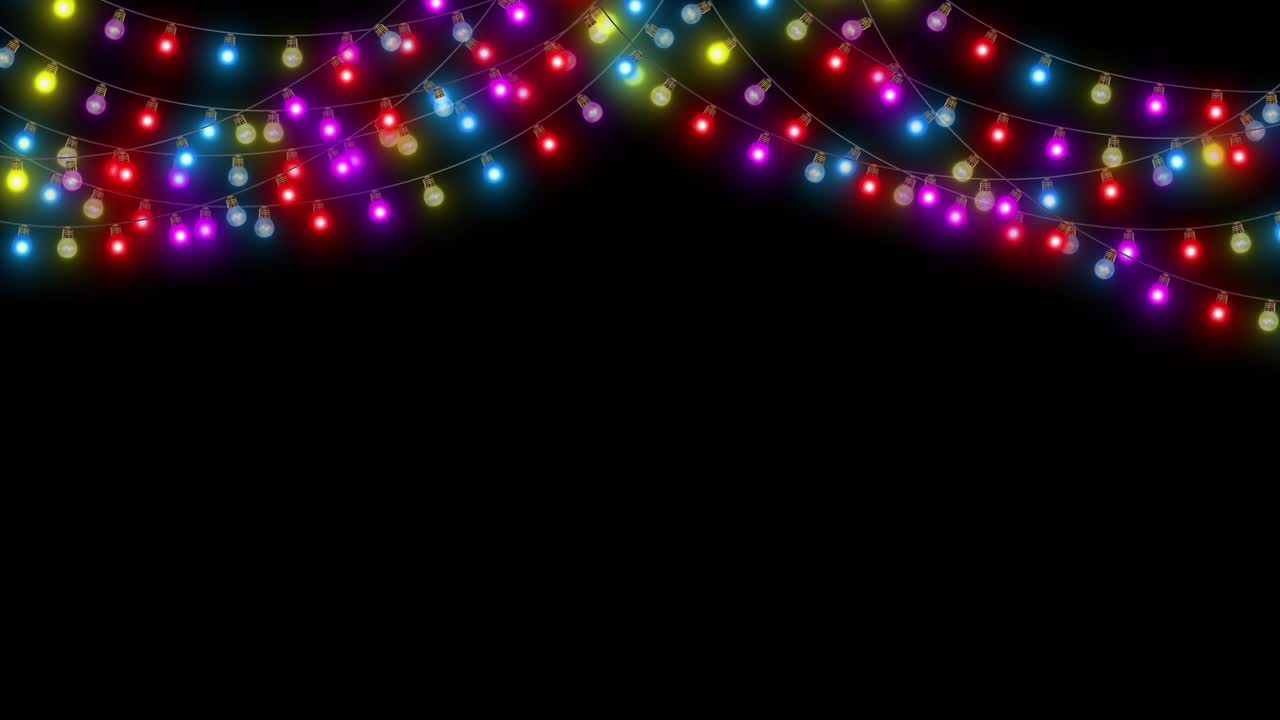 Colorful String Lights on Black and Green Background