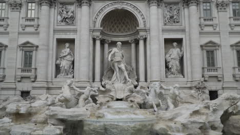 pan down to reveal trevi fountain rome italy on overcast day