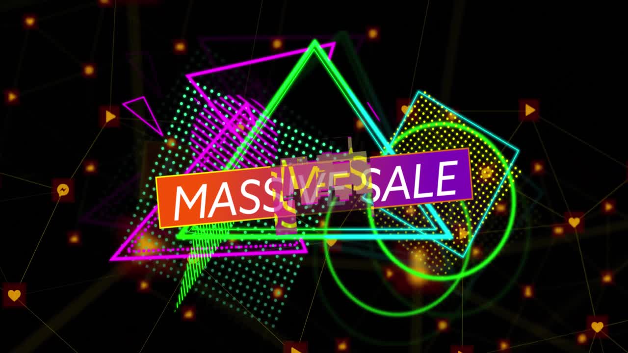 미디어 아이콘 위에 대량 판매 텍스트의 애니메이션