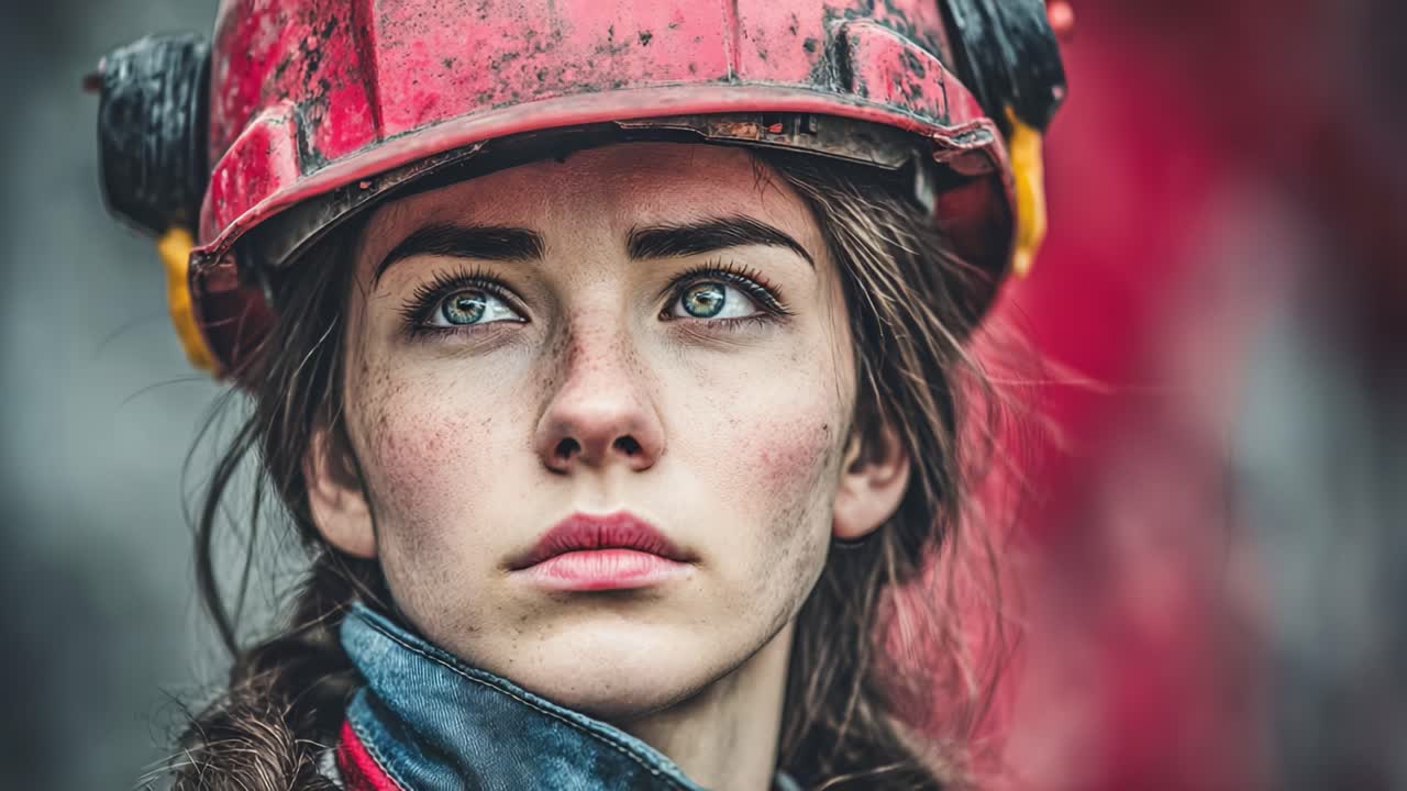 A Portrait of Resilience: Capturing the Strength and Determination of a Young Woman in a Hard Hat, Ready to Face Challenges with Confidence and Grit