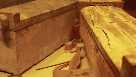 exhibit of historical coffin and artifacts in turin