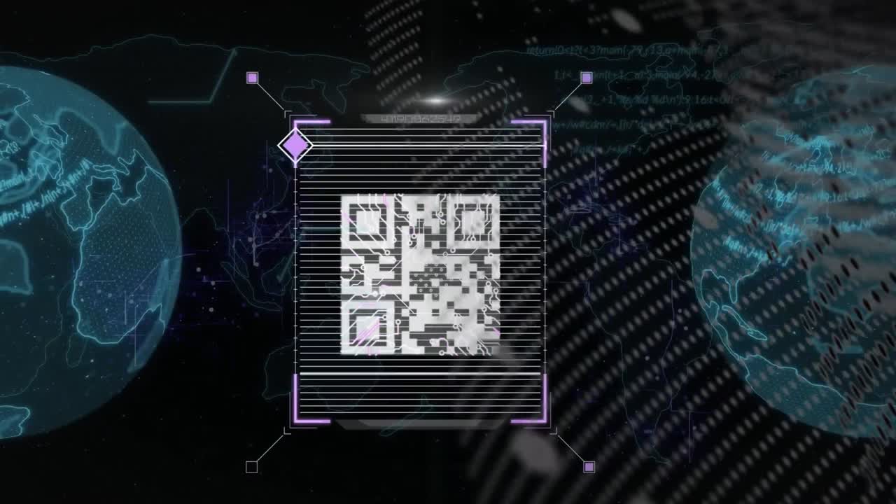 animación de la interfaz digital y el globo sobre un fondo oscuro