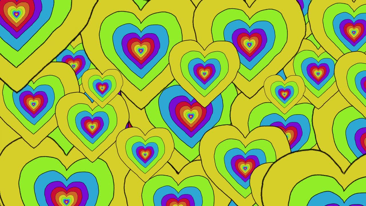 animación de múltiples corazones de orgullo del arco iris que se mueven en un bucle sin costuras