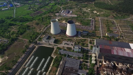 smoking pipe on industrial factory. aerial view chimney on thermal power plant