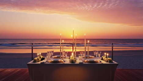 romantic beach dinner at sunset