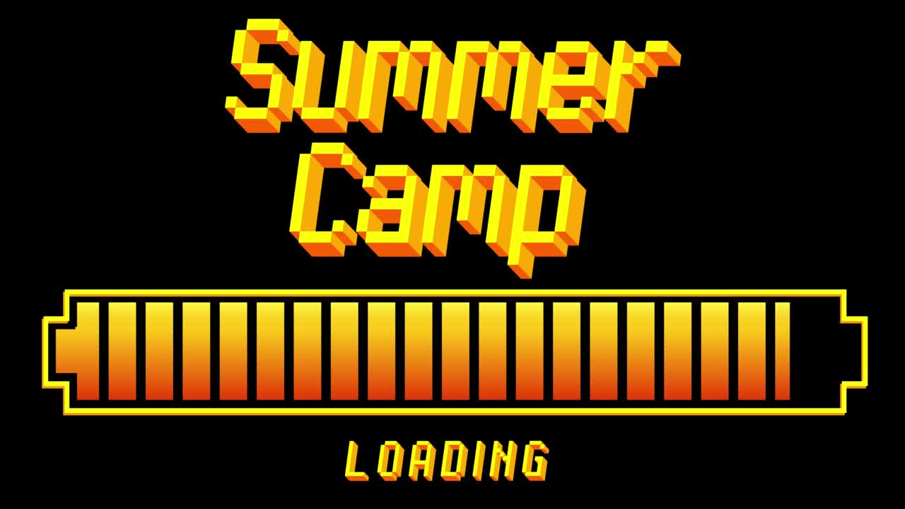 여름 캠프: 로딩, 다운로드, 업로드 바 지표와 함께 텍스트