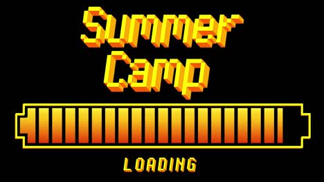 campamento de verano. texto con carga, descarga, carga del indicador de la barra.