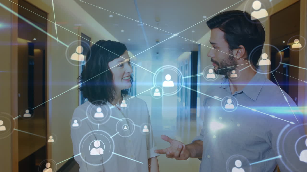 animación de la red con conexiones a través de diversas personas de negocios