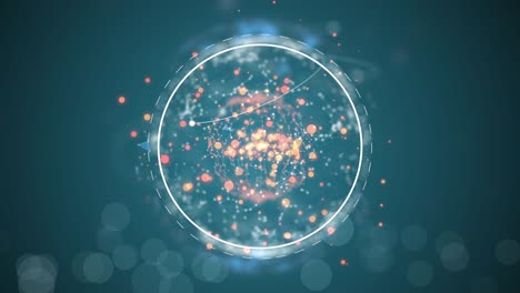 estructura molecular de pequeños átomos de luz blokeh sobre un fondo azul oscuro.
