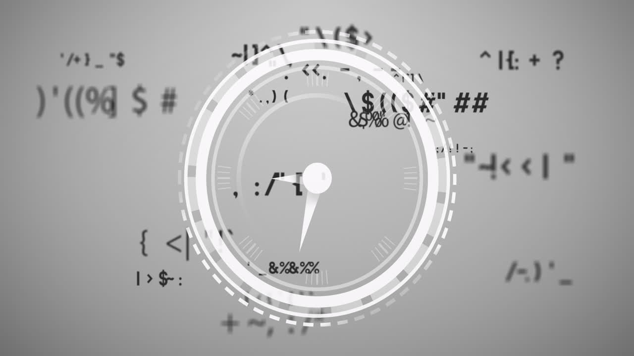 회색 배경 위에서 수학 수식 위로 이동하는 시계의 애니메이션