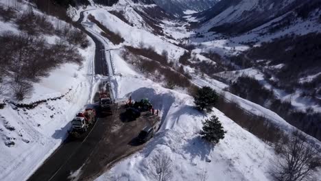 drone aerial images of a mountain road carved by avalanche danger. road of aran valley, catalonia, spain. engraving with a mavic pro at 1080.