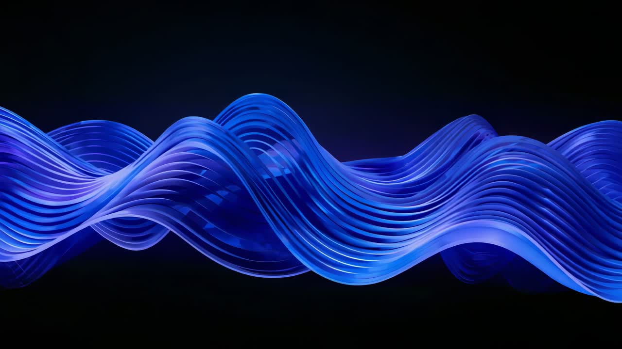 Partendo dal primo fotogramma, un nastro blu luminoso a fasce si sposta e scorre attraverso il vuoto scuro