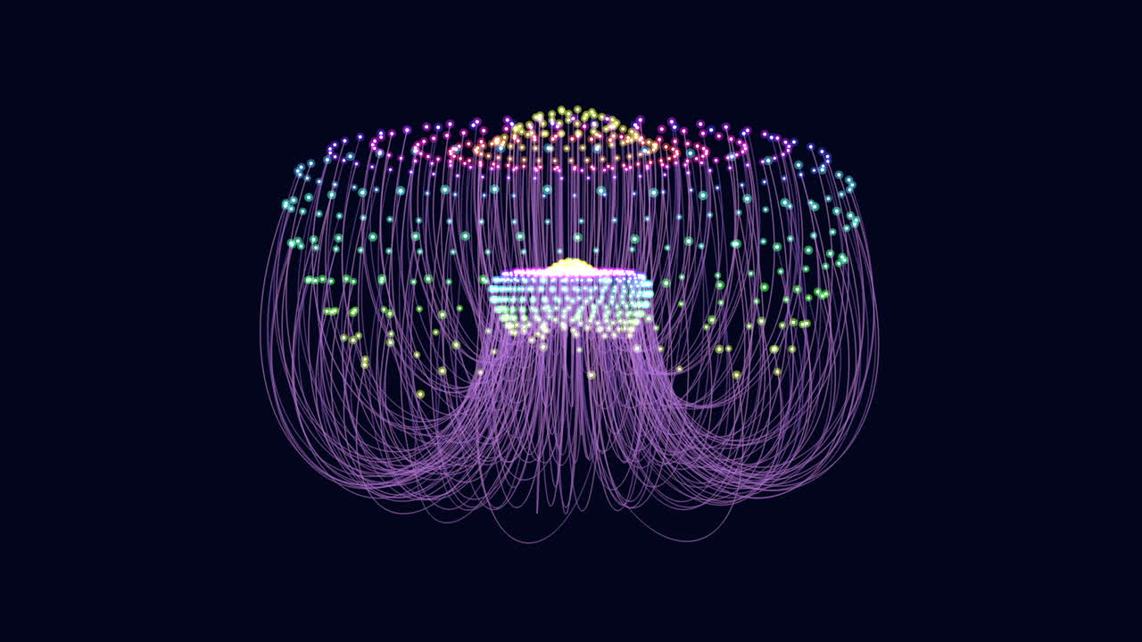 Glowing 3d jellyfish with moving tentacles in dark background