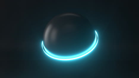 Dark-sphere-with-glowing-neon-ring-around-on-black-background