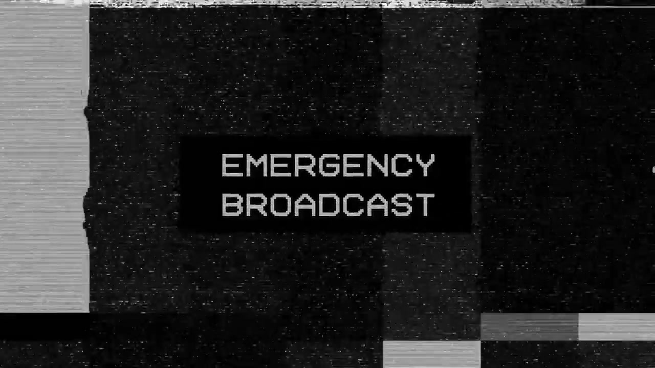 Emergency Broadcast Text Overlay on Distorted Television Static