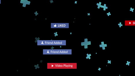animation of social media icons and text over black background