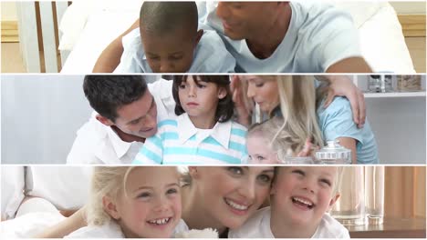 panel de video de padres atentos divirtiéndose con sus hijos