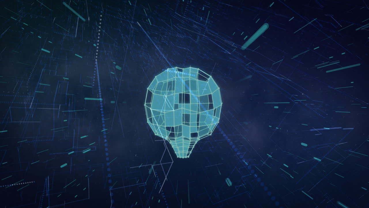 Animation of shapes and digital brain on black background