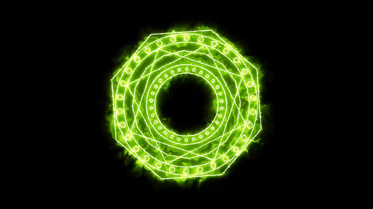 el poder del fuego hexagonal abrumador alrededor del poderoso círculo de llamas mágicas verdes