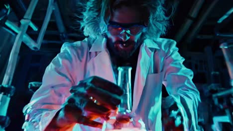 mad scientist experiment in a neon-lit lab