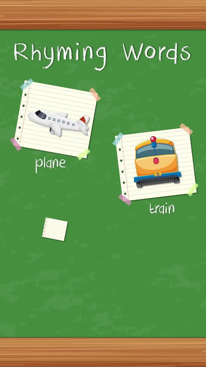 Animated green chalkboard displays rhyming words with corresponding ...