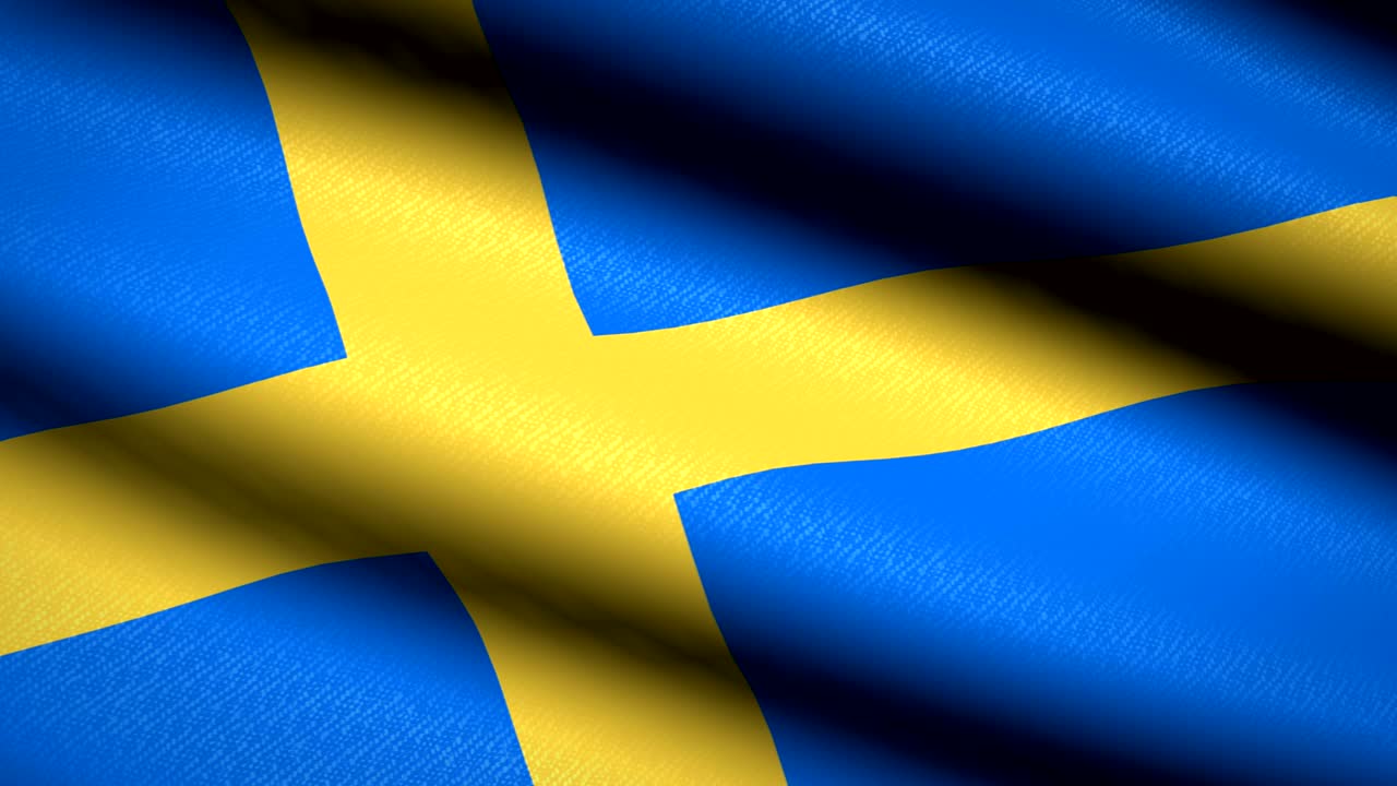 Sweden Flag Waving Textile Textured Background. Seamless Loop Animation. Full Screen. Slow motion. 4K Video