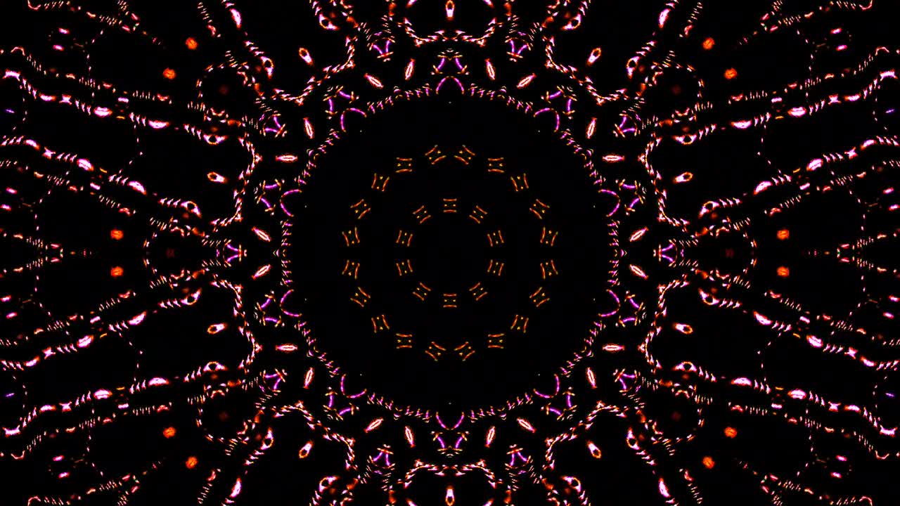 Luce astratta brillante a colori vivaci, caleidoscopio, sfondo nero