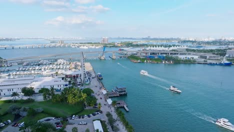 aerial shot of the bayside on a sunny morning, miami, florida, united states