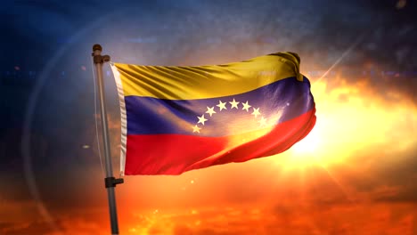 bandera de venezuela retroiluminada en el hermoso amanecer bucle cámara lenta 4k