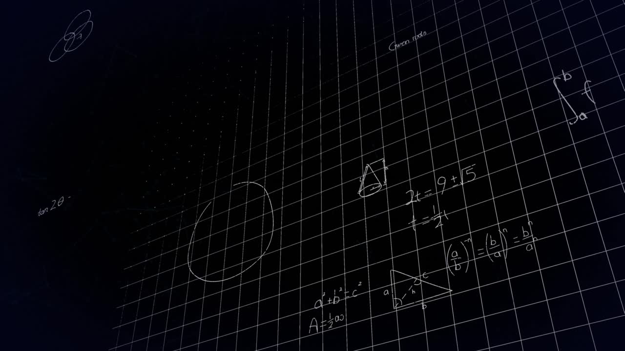 Animation of math formulas and geometry on black background