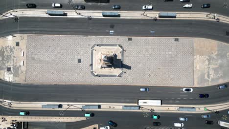 aerial view descending at restauradores square where we can apreciate the beautiful portuguese sidewalk. lisbon,portugal