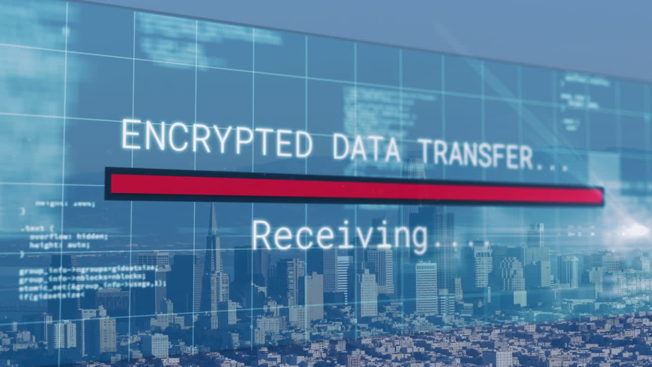 컴퓨터 언어를 통해 텍스트의 애니메이션, 산과 하늘을 배경으로 현대 도시의 항공 풍경