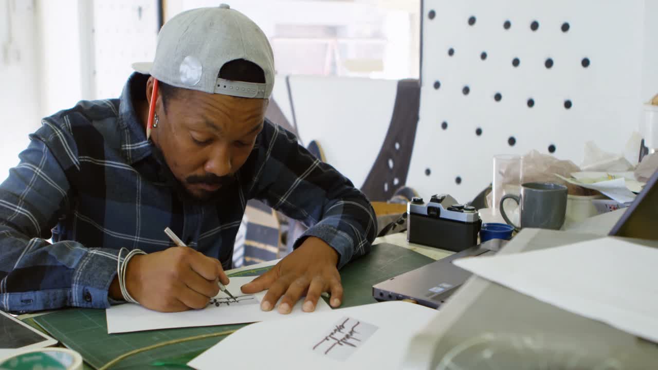 hombre dibujando diseño en papel 4k