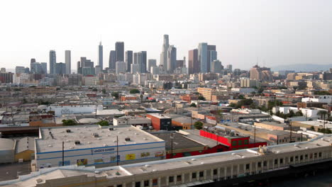 downtown los angeles skyline with industrial foreground