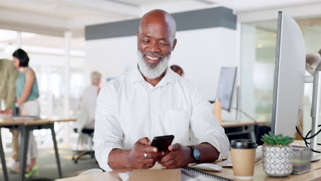 Business,-laugh-and-black-man-with-phone-in-office