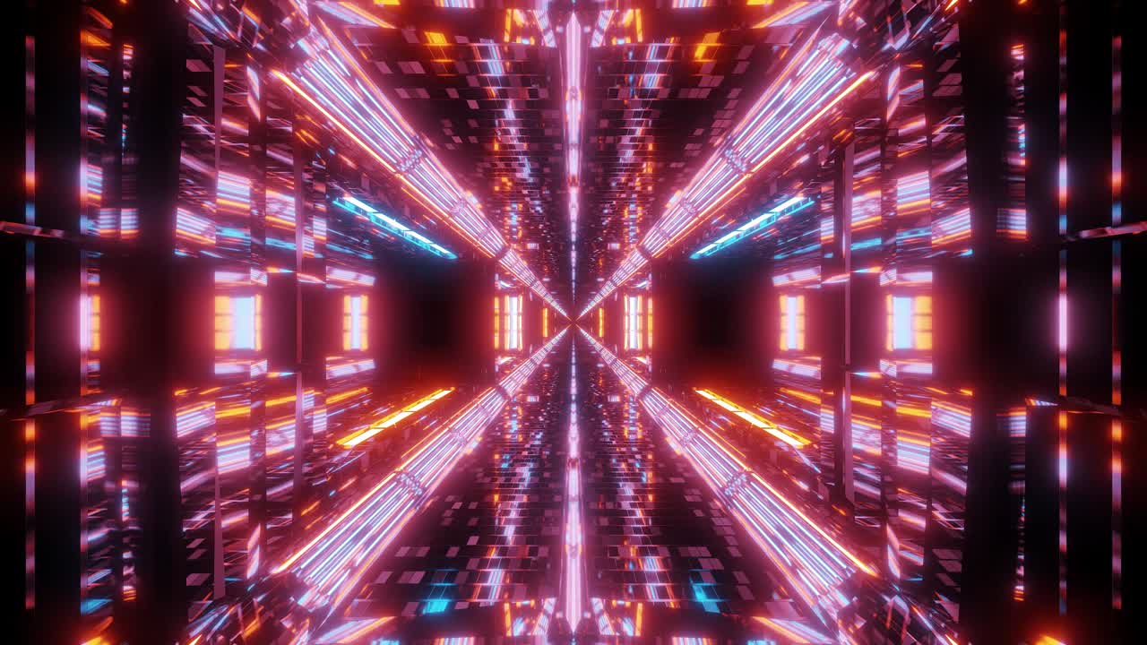 futuristic sci-fi space tunnel corridor with reflective bricks texture and endless lights 3d illustration motion background live wallpaper visual loop