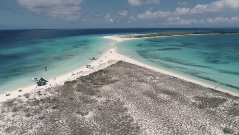 Stunning-landscape-Drone-shot-traveling-caribbean-beach-island,-cayo-de-Agua-Los-Roques