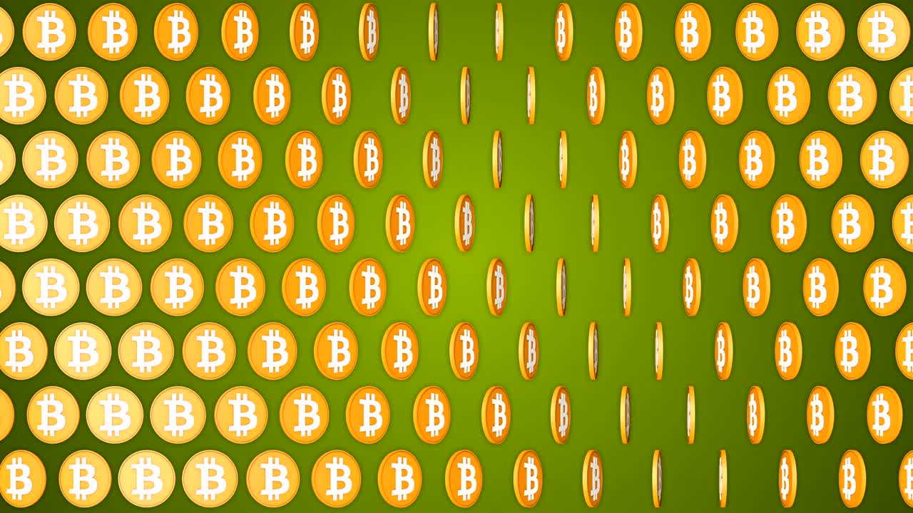 criptomoneda de fondo verde patrón de monedas giratorias