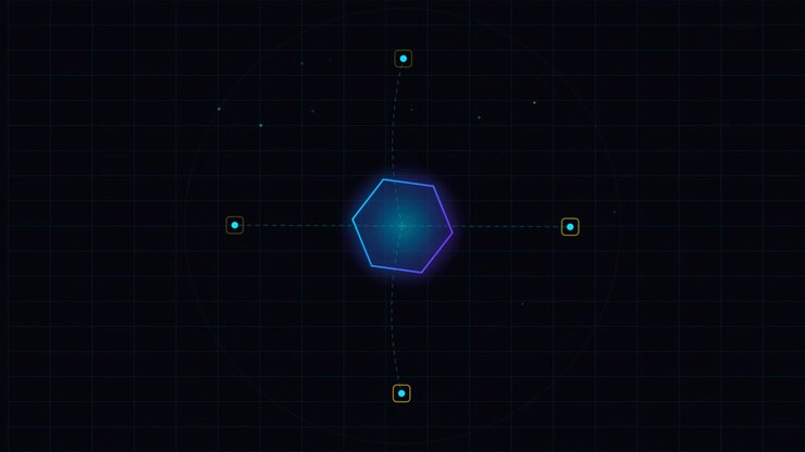 Abstract Digital Hexagon Interface with Rotating Data Nodes