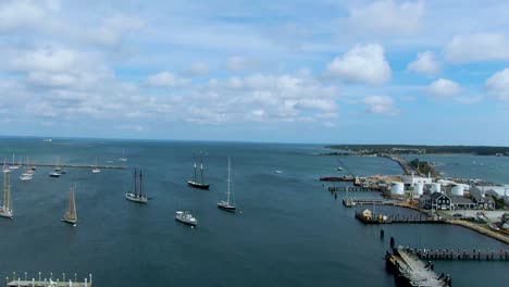 ascending air view of vineyard haven piers at martha's vineyard